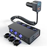 Enisina 180W Zigarettenanzünder Verteiler Adapter, USB C PD 30W Schnellladung, 3 Fach Stecker Ladekabel Splitter mit Spannungsanzeige, 4 USB-A & 3 Steckdosen für Auto/LKW/RV