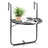 Vigevee Balkonhängetisch klappbar Balkontisch zum Einhängen Balkon Hängetisch 3-Fach höhenverstellbarer Balkontisch Klappbar BxT: 62 x 40 cm Schwarz Rattan-Optik für Balkon und Garten