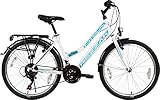 Rezzak 26 Zoll Fahrrad für Mädchen und Damen - Citybike Mit 21 Gang Drehschaltung, RH ca. 47cm, Weiß-Türkis -052