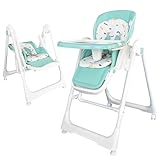 Twinly - 3-in-1 Babyhochstuhl: Multifunktionaler Schaukelstuhl, Wippe und Hochstuhl für Babys (0m+ - 15kg) / Verstellbar, faltbar und neigbar/Mit 5-Punkt-Gurt (Minze)