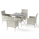 Trumbeak Sitzgruppe für 4 Personen,Gartenmöbel Polyrattan 5-teilig,4 Stühle,Tisch mit Glasplatte,Wetterfest Polyrattan Möbel für Garten,Grau