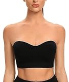 ANGOOL Damen Bandeau Trägerloser BH ohne Bügel Gepolsterter Bralette BH Nahtlose Tube Top BH mit Transparenten Trägern, Schwarz, M