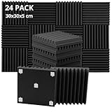 ROVSON Akustikschaumstoff, 24 Stück Akustikpaneele, 30x30x5cm, Hochdichte Schallabsorber Wand, Schallabsorber, Schalldämmung für Tonstudio, Anthrazit-Grau, Enthält Klebstoffe