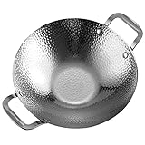 FLAVAS Edelstahl-Pfanne, Edelstahl-Brattopf, 20,3 cm, Metall-Suppentopf, Rührpfanne, Eintopf, Bratpfanne, runder Boden, Wok-Pfanne, binauraler Wok for Kochen in der Küche, Edelstahl-Topf