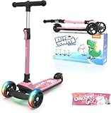 besrey Kinder Roller, Höhenverstellbarer Kinderscooter, Faltbarer Tretroller mit LED-Leuchträdern für Jungen & Mädchen von 2 bis 8 Jahren - Einhorn Rosa