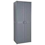 JUNZAI Gartenschrank Grau 65x45x172 cm PP Rattan, Outdoor Schrank Wetterfest, Balkonschrank, Paketbox, Terrassenschrank, Aufbewahrungsschrank, Werkzeugschrank, Balkon Box - 364064