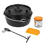 Petromax Feuertopf ft4,5-t Einsteiger-Set - Dutch Oven mit Standfüßen inklusive Deckelheber, Pflegepaste und Untersetzer - für alle Grillarten und offenes Feuer - 4 Liter