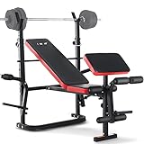 ISE Multifunktional Trainingsbank, Hantelbank Verstellbar Klappbar mit Beincurler Haushalt Fitnessgeräter für Kniebeuge, Hantelbank Bankdrücken,Rumpfbeuge,Training Bank Neigen, Beinbeuger für Zuhause