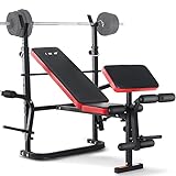 ISE Multifunktional Trainingsbank Hantelbank verstellbar Klappbar mit Beincurler Semi-Pro Haushalt Fitnessgeräter für Kniebeuge Bankdrücken Rumpfbeuge belastet 120kg, Neigen, Schwarz, Rot