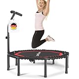DH FitLife Fitness Indoor Trampolin klappbar ohne Installation | Ø128cm 50 Zoll Trampoline | Tragfähigkeit 150 KG | 3 verstellbare Handgriffstufen | Stabiler und leiser für Kinder u. Erwachsene