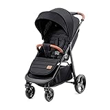 Kinderkraft GRANDE PLUS Kinderkraft buggy von Geburt bis 22 kg, Zusammenklappen mit einer Hand, Liegeposition, großes Verdeck mit Fenster, alle 4 Räder gedämpft, geräumige Sitz, Schwarz