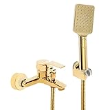 Duschset, Duschbrause mit Brauseschlauch, Unterstützt das Umschalten Zwischen Kalt und Warmwasser, 3 Wasserspritzmuster, Armatur Badewannen aus Messing für Badewanne, Gold