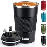 KETIEE Kaffeebecher to go,380ml Thermobecher Kaffee-to-go,Kaffeebecher Thermo,Doppelwandig Reisebecher Travel Mug,Vakuum Isolierbecher mit auslaufsicherem Deckel für Kaffee und Tee,Schwarz