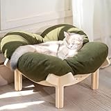 CheerPals Erhöhtes Katzenbett Blumenform, 55cm L&W Großes Katzensofa, Stilvoll Katzenstuhl mit Hochelastischer Weich Kissen, Katzenmöbel zum Schlafen für Alle Katze