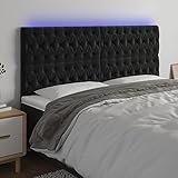 Qnhdfrt LED Kopfteil Schwarz 180x7x118/128 cm Samt Höhenverstellbar mit RGB LED Streifen Modernes Bett Kopfteil als Bequeme Rückenlehne für Schlafzimmer Doppelbett
