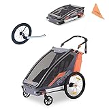 Fuxtec 2in1 Fahrradanhänger/Buggy FX-FA1 – inklusive Jogger-Rad – Anhänger für 2 Kinder aus Aluminium – Faltbarer Kinderanhänger