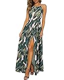 KILIG Sommerkleid Damen Lang Maxikleid Neckholder Elegant Sommer Kleid Hochzeitsgast Partykleid Schlitz Freizeitkleid (Floral-N,Large)