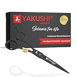 YAKUSHI BLACK VALE Linkshand-Schneideschere 6,0'' I Classic-Line I Schere aus Japanstahl mit Titan-Legierung I Rasiermesserscharfe Friseurschere mit Disc Schraube & abnehmbarem Fingerhalter
