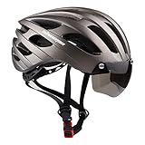 Shinmax Fahrradhelm mit Visier UV-beschützen,Fahrradhelm Herren Damen mit USB Licht Leuchtaufkleber,Fahrradhelm für Erwachsene Leichter Einstellbar MTB Straße Rennradhelm 57-62cm(RC-049)