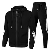 Herren Sportanzug 2 Teile Hoodie & Hose Jogging Set Trainingsanzug (DE/NL/SE/PL, Alphanumerisch, L, Regular, Regular, Schwarz)