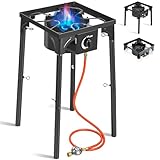 BACOENG Hockerkocher Gas 10KW mit Abnehmbare Füße, Campingkocher Inklusive 1.5 m Schlauch und 50 mbar Druckregler, 4-beiniger Gaskocher Camping Für Camping und Outdoor