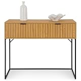 IDIMEX Konsolentisch SELO mit 2 Schubladen in Wildeiche Dekor - Flurtisch, Schubladenfront mit Rillen Design. Flurmöbel, Dielenmöbel, Kommode aus MDF & Metall