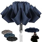 STYNGARD Regenschirm sturmfest bis 140 km/h zusammenfaltbar ohne zu tropfen - Reverse Taschenschirm mit zertifizierter Teflon-Beschichtung gegen Feuchtigkeit Modell LONDON (Blau)