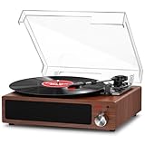 Plattenspieler, FYDEE Vinyl Plattenspieler Bluetooth Schallplattenspieler Vintage Turntable mit Eingebauter Stereo-Lautsprecher und 3-Gang 33/45/78 U/min,RCA Ausgang, AUX-Eingang - Nussbaum