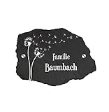 Schieferei – personalisiertes Schiefer Türschild – Schiefer Familienschild mit Wunschtext wie Name, Hausnummer uvm. selbst gestalten – Handmade in Germany (16 x 22 cm | Motiv: Pusteblume)