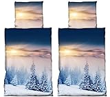 Leonado Vicenti 4teilige Fleece Bettwäsche 135x200 cm Winter Flausch Thermofleece Bettbezug Deckenbezug Blau Tannen