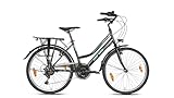 LUCHS Cityrad 26' Zoll Impulse Trekkingrad Mädchenfahrrad, Cityfahrrad, 21 Gang Shimano, 47er Rahmen, Gepäckträger – StVZO-Zulassung (Schwarz/Türkis, 26' Zoll)