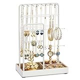 SONGMICS Schmuckständer, Schmuckhalter, Metallrahmen, Schmucktablett Samt, Schmuckaufbewahrung für Halsketten Armbänder Ohrringe Ohrstecker Ringe, Geschenkidee, weiß JJS021W01