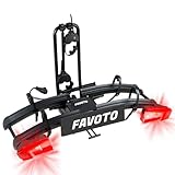 Favoto E-Bike Fahrradträger für Anhängerkupplung – Klappbarer Aluminium Heckträger für 2 Fahrräder (bis 60 kg) mit Rücklicht Diebstahlsicherung & Nummernschildhalter geeignet für Reifen bis 26'x4.0'