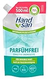 Hand san Cremeseife parfümfrei Nachfüllbeutel 500ml, parfüm-, seifen und farbstofffrei, Händewaschen & Gesichtsreinigung, Rezeptur ohne Mikroplastik, pH-hautneutral, VEGAN