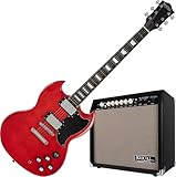 Rocktile Pro S-Red E-Gitarre Heritage Cherry Verstärker Set - 2 Humbucker Tonabnehmer - Ahorn-Hals - 30 Watt Gitarrencombo mit 2 Kanälen - 8' Speaker - Gitarrenkabel - Heritage Cherry