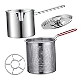 CIYODO 1satz Edelstahl Frittiertopf Mit Frittierkorb Und Nonslip-Griff Mini Fritteuse Für Induktionsherde Langlebig Frittieren Von Pommes Fisch Gemüse Und Mehr