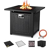 TLGREEN Gas Feuerstelle, 28' Feuertisch mit wasserfester Schutzhülle &Lavasteinen, 72.5 * 72.5 * 67.5 cm, 14.5 kW, Gaskamin Garten, inkl. Tischplatte & Schutzgitter, Gasfeuerstelle Outdoor