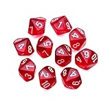 Yourandoll 10 STÜCKE Polyedrische Würfel D10 Würfel 16mm Acryl 10 Seitige Dice Spielwürfel for DND RPG Tischspiele Brettspiel (Transparent Rot)
