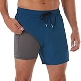 BRISIRA Badehose für Herren, schnelltrocknend, 12,7 cm Schrittlänge, Stretch, Wasser-Strand-Shorts mit Kompressionsfutter, Reißverschlusstasche, Copenblue, 7