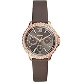 Fossil Damenuhr Izzy, Multifunktionswerk, 35mm Rose Gold Edelstahlgehäuse mit einem Lederarmband, ES4889