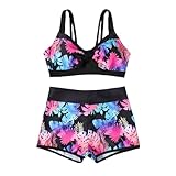 Generisch Bikini Damen Set Push Up Bikini Damen Bauchweg Badeanzug Zweiteilig Bademode Swimsuits for Women V Ausschnitt Oberteil und High Waist Badeshorts Beach Badeanzüge Sommer Strandmode