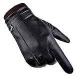 Winter Handschuhe PU Leder Touchscreen Herren Warme Vlies Winddicht Kälteschutz Thermal Fäustlinge Anti-Rutsch für Outdoor Sport Fahren Motor Radfahren Laufen (XL)