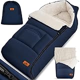 KIDIZ® Babyfußsack Baby Fußsack Winterfußsack Babyschale mit Reißverschluss Kuschelsack Babydecke Kinderwagen waschbar verschließbarer Kopfteil,Tasche, passend für alle Kinderwagen, Farbe:Blau