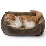 BEDSURE Katzenbett waschbar Katzen Bettchen - 51x41cm Katzenkorb Indoor mit Rutschfester Basis, quadratisches Hundebett für kleine Hunde mit weichem Rand, braun