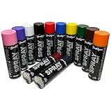 Sprayfarben-Set: 12 Farben je 200 ml. Schnelltrocknende Graffiti-Sprühdosen für Holz, Stein, Metall, Glas. Schwarz, Weiß, Blau, Grün, Rot, Gelb, Lila, Orange, Pink, Braun, Weinrot, Anthrazitgrau