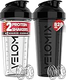 VELOMIX -2 PACK- 828ml Eiweiß Shaker - Auslaufsicher Shaker Proteinshake mit 2x Kugel, Drehverschluss & Mess-Skala | Protein Shaker Bpa Frei | Spülmaschinengeeignet