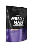 BioTechUSA Muscle Mass, Kohlenhydrate- und Protein-Getränkepulver, mit zusätzlichem Kreatin und Glutaminpeptiden, 1 kg, Erdbeere