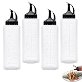 NCOALE 4 Stück Quetschflasche, 350ml Squeeze Flasche Spritzflasche für Mayo Soße Senf Olivenöl mit Trichter