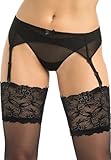 Teyli Strumpfhalter Damen - Strumpfgürtel für Damen aus Mesh - Strapsgürtel im Klassischen Schnitt - Garter Suspender Belt Schwarz M