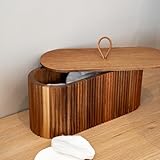 Zoha Akazienholz Aufbewahrungsbox mit Rillenstruktur - Schmuckbox 26 × 10 × 11,5 cm, Holzbox mit Ledergriff, Naturbelassen, Aufbewahrungskiste für Kleinteile - Holzschachtel mit Lederdetails